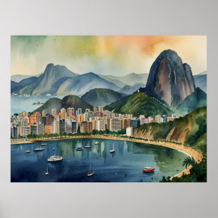 Rio De Janeiro watercolor art Poster