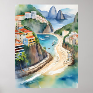 Rio De Janeiro watercolor art Poster