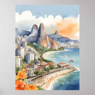 Rio De Janeiro watercolor art Poster
