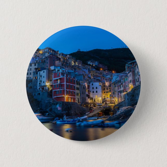 Riomaggiore at night Cinque Terre Liguria Italy 6 Cm Round Badge (Front)