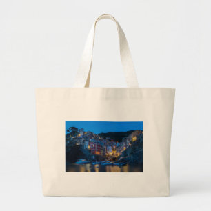 Riomaggiore at night Cinque Terre Liguria Italy Large Tote Bag