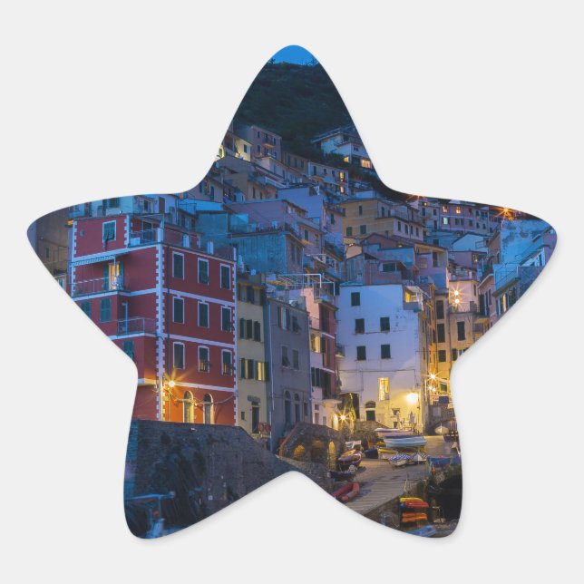 Riomaggiore at night Cinque Terre Liguria Italy Star Sticker (Front)