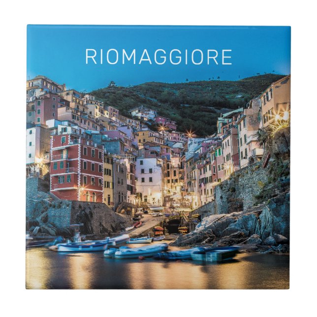 Riomaggiore Cinque Terre La Spezia Italy Panorama Ceramic Tile (Front)