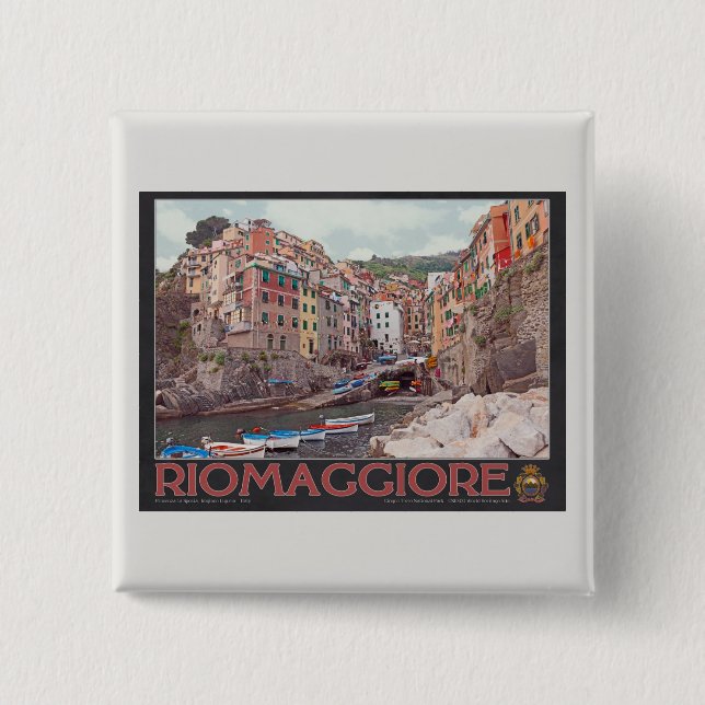 Riomaggiore Harbour (black) 15 Cm Square Badge (Front)