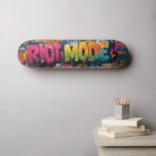 "RIOT MODE" in Vibrant, Urban Graffiti Style Skateboard