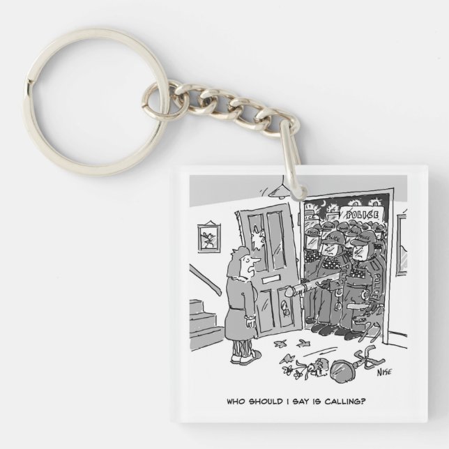 Riot Police Raid a Property - Funny Police Theme Key Ring (Front)