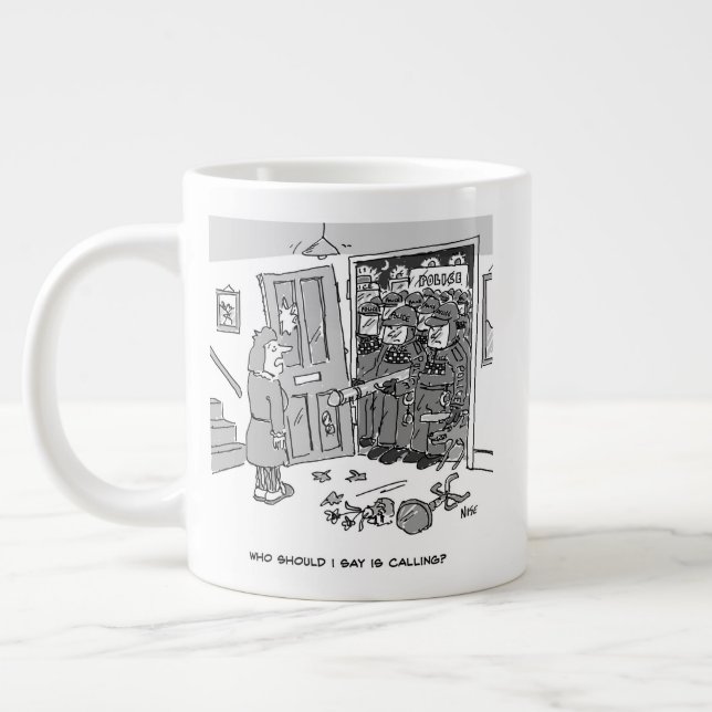 Riot Police Raid a Property - Funny Police Theme Large Coffee Mug (Left)