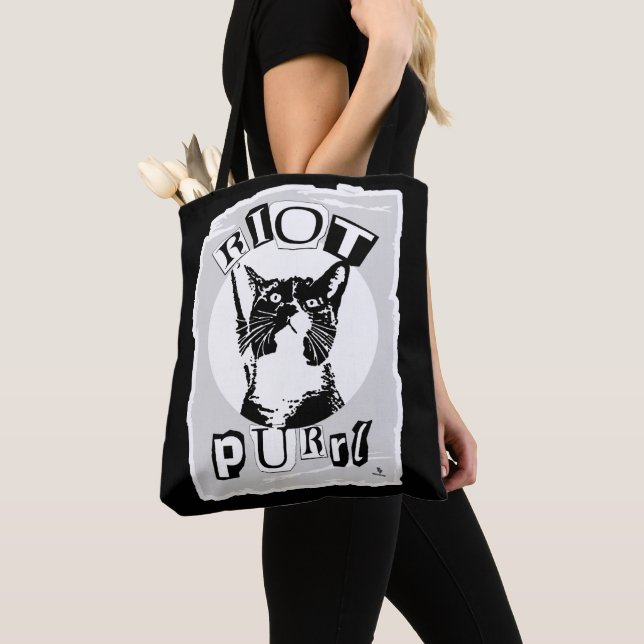 Riot Purrul Girl Epic Punk Vibes Cool Cat Design Tote Bag (Close Up)