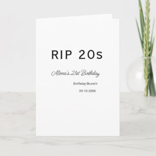 RIP 20s 21st birthday simple minimal brunch date n Card