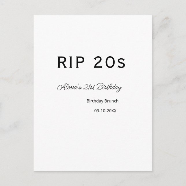 RIP 20s 21st birthday simple minimal brunch date n Postcard (Front)