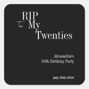 RIP 20s 30th Birthday Black and White Party Square Sticker