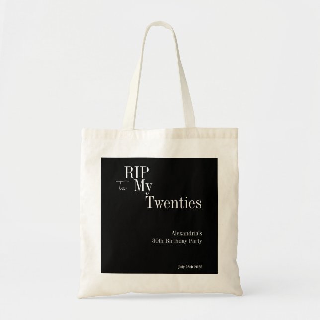 RIP 20s 30th Birthday Black and White Party Tote Bag (Front)