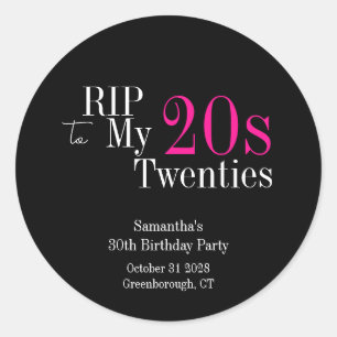 RIP 20s 30th Birthday Party Black Pink Classic Round Sticker