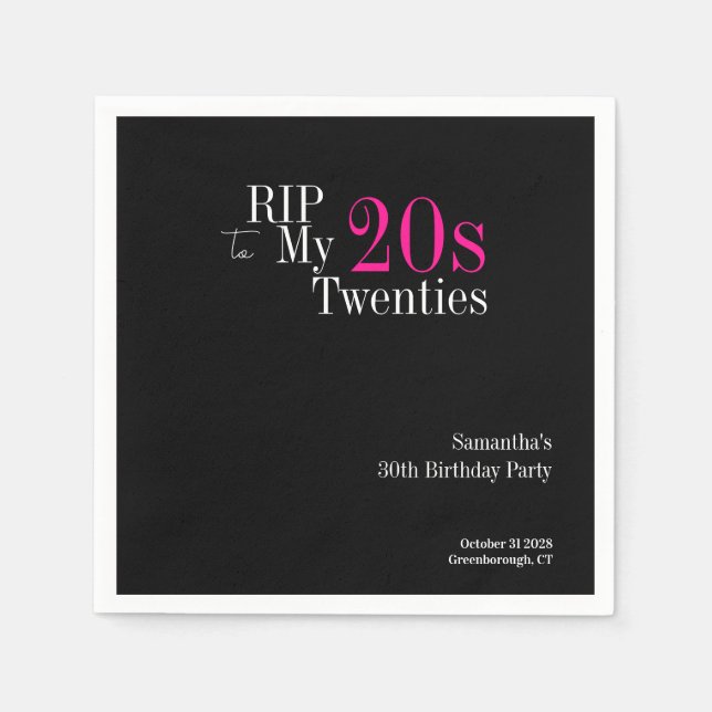 RIP 20s 30th Birthday Party Black Pink Napkin (Front)