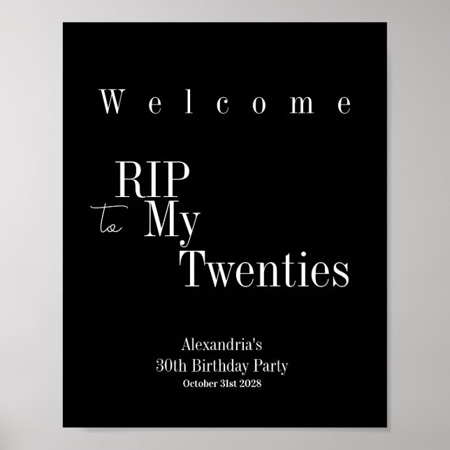 RIP 20s 30th Birthday Party Welcome Sign Poster (Front)