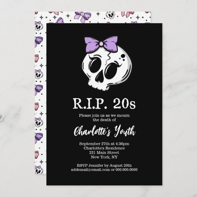 Rip 20s Coquette Aesthetic Bow 30th Birthday Party Invitation (Front/Back)