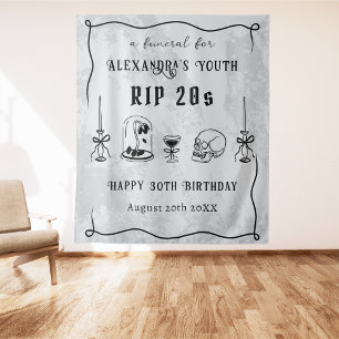 RIP 20s Doodle Stone Look Funeral 30th Birthday Tapestry
