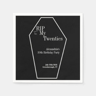 RIP 20s Gothic 30th Birthday Party Black and White Napkin