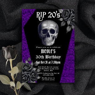 RIP 20s Gothic Purple Skull Floral 30th Birthday Invitation