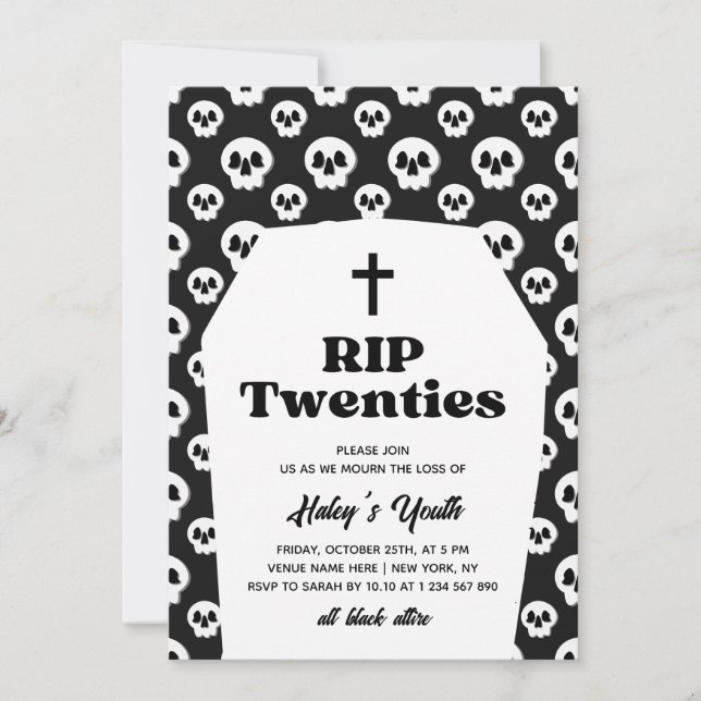 RIP 20s Twenties Funeral Goth Black 30th Birthday Invitation (Front)