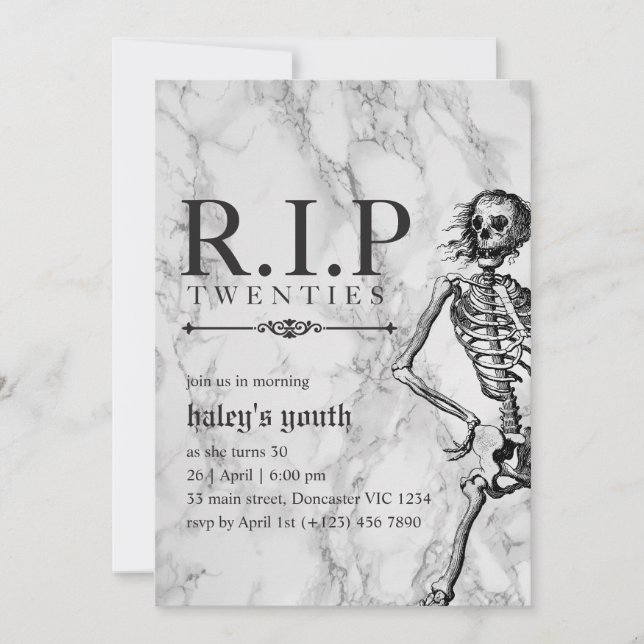 RIP 20s Twenties Funny Skull Funeral 30th Birthday Invitation (Front)
