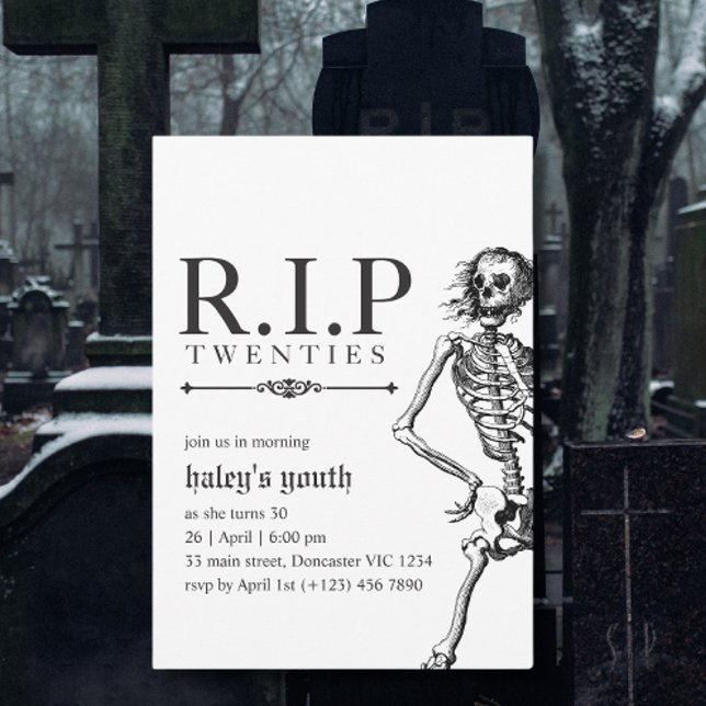 RIP 20s Twenties Funny Skull Funeral 30th Birthday Invitation (Creator Uploaded)