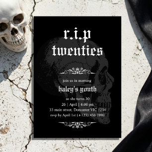 RIP 20s Twenties Goth Skull Funeral 30th Birthday Invitation
