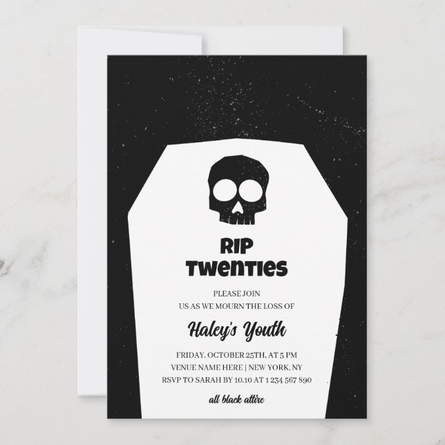 RIP 20s Twenties Skull Gothic Black 30th Birthday Invitation (Front)