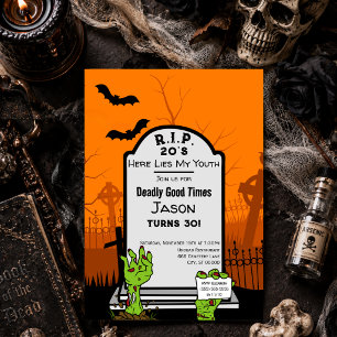 RIP 20s Zombie Horror Halloween 30th Birthday Invitation