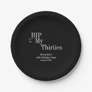 RIP 30s 40th Birthday Party Black and White Paper Plate
