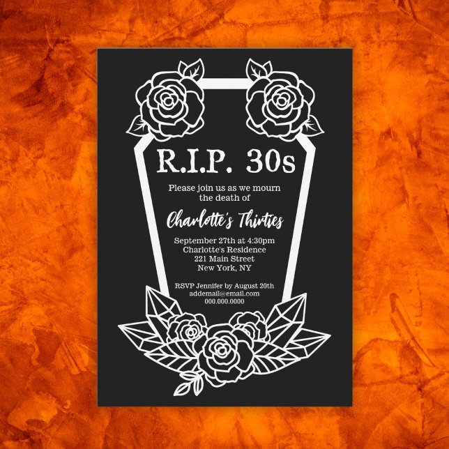 Rip 30s Black Roses Coffin 40th Birthday Party Invitation (Rip 30s Black Roses Coffin 40th Birthday Party Invitation
)