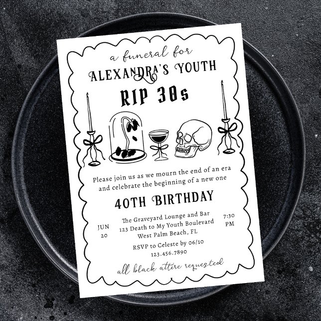 RIP 30s Doodle Scribble Funeral 40th Birthday Invitation (Creator Uploaded)