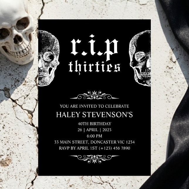 RIP 30s Thrities Funny Skull Funeral 40th Birthday Invitation (Creator Uploaded)