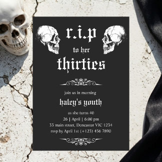 RIP 30s to her Twenties Goth Skulls 40th Birthday Invitation