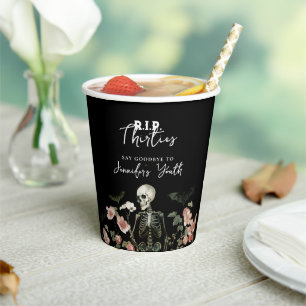 RIP 40th Birthday Party Skeleton Pink Floral  Paper Cups