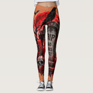 RIP Bad Vibes Only Gothic Halloween Graveyard Desi Leggings