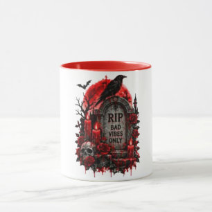 RIP Bad Vibes Only Gothic Halloween Graveyard Desi Mug