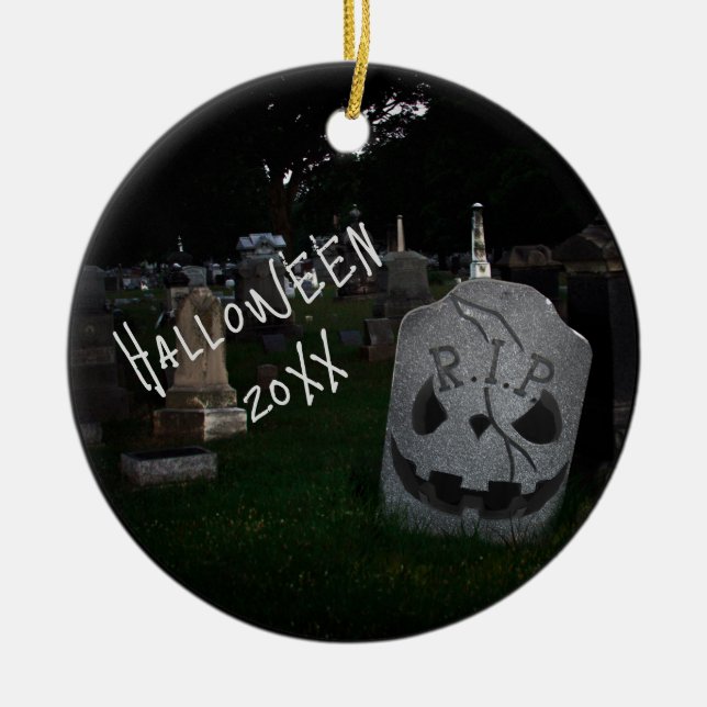 RIP Cemetery Tombstone Ceramic Ornament (Front)
