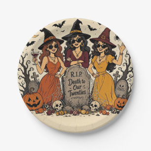 RIP Death to Our Twenties Retro Halloween Group Paper Plate