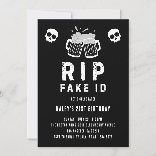 RIP Fake ID Funny Beer Drinking Joke 21st Birthday Invitation (Front)