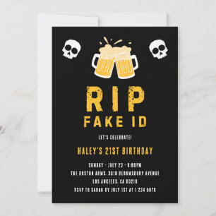 RIP Fake ID Funny Beer Drinking Joke 21st Birthday Invitation