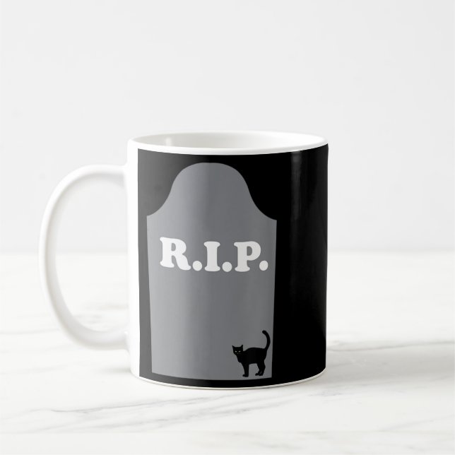 Rip Grave Black Cat Halloween Coffee Mug (Left)