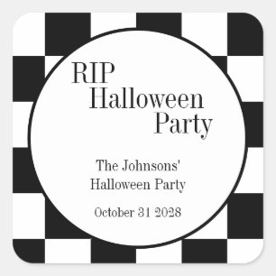 RIP Halloween Black and White Check Party Square Sticker