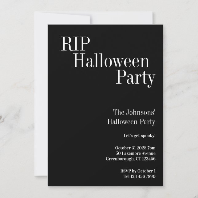 RIP Halloween Black and White Party Invitation (Front)