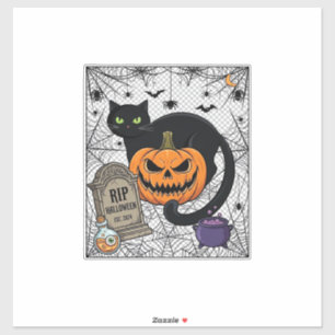 Rip Halloween Black Cat Pumpkin Tombstone Cauldron