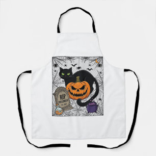 Rip Halloween Black Cat Pumpkin Tombstone Cauldron Apron
