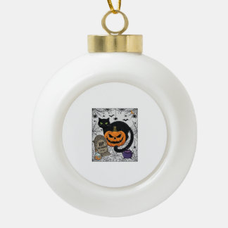 Rip Halloween Black Cat Pumpkin Tombstone Cauldron Ceramic Ball Christmas Ornament