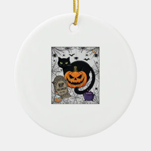 Rip Halloween Black Cat Pumpkin Tombstone Cauldron Ceramic Ornament