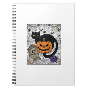 Rip Halloween Black Cat Pumpkin Tombstone Cauldron Notebook