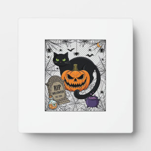 Rip Halloween Black Cat Pumpkin Tombstone Cauldron Plaque